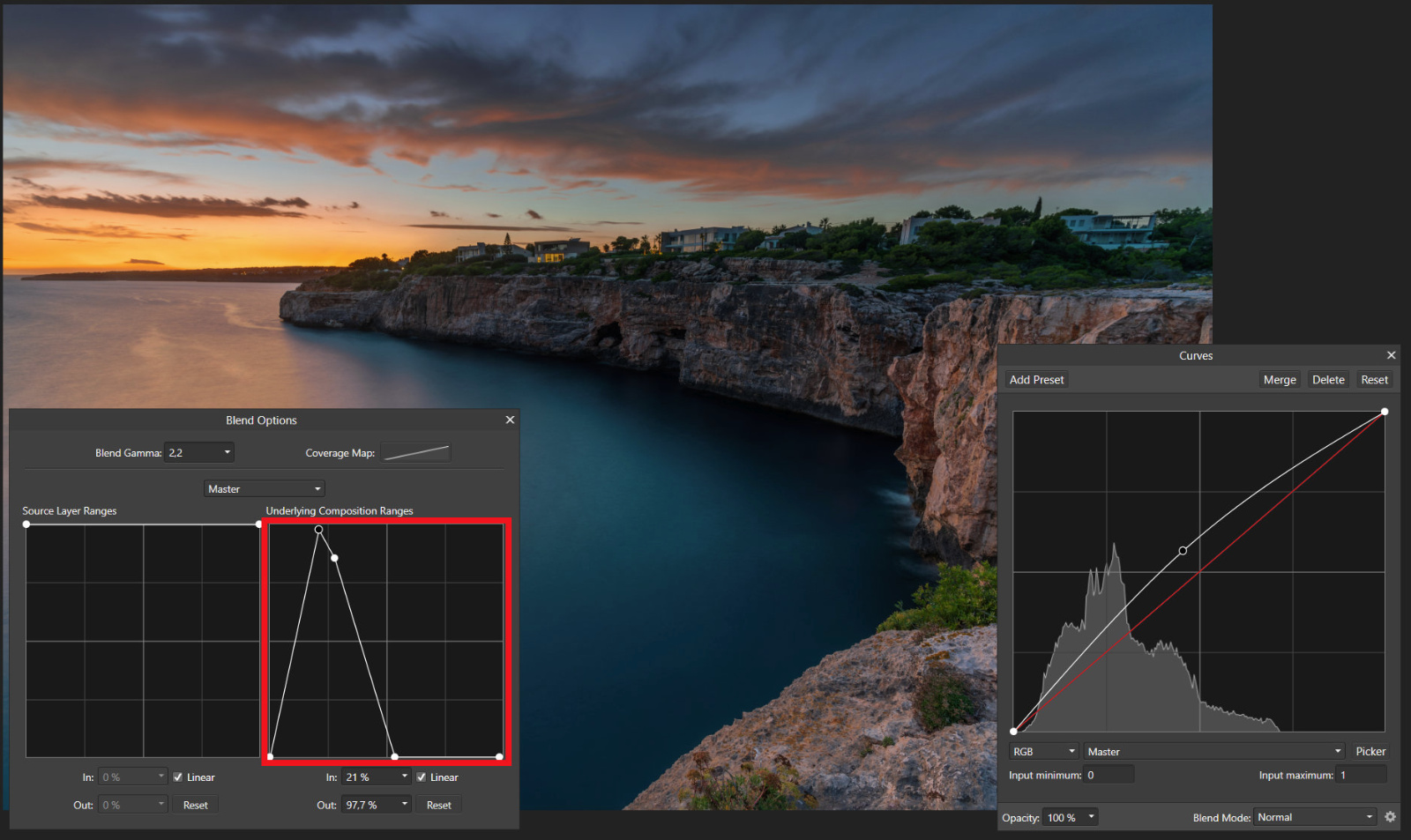 Blend range as luminosity masks in Affinity Photo